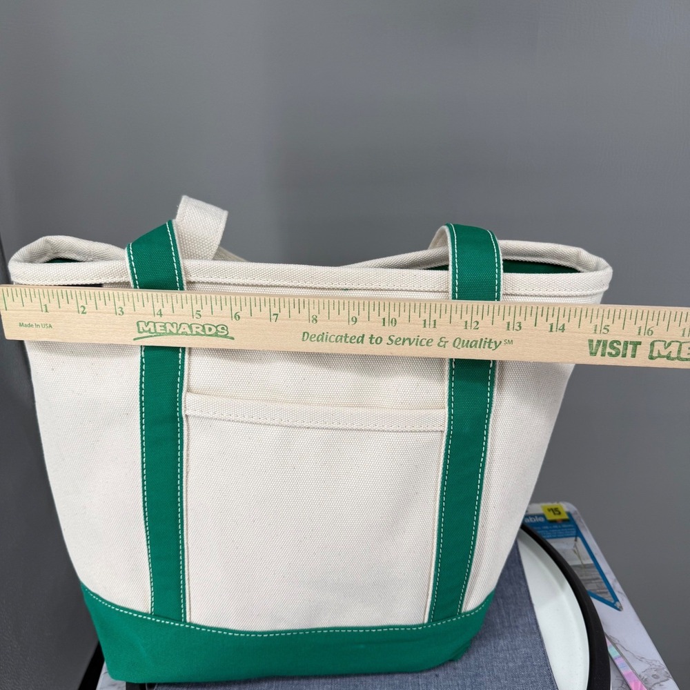 Lands End Medium Tote Bag 5 Pocket Zipper Green Natural Canvas *Has Embroidery - Picture 9 of 16